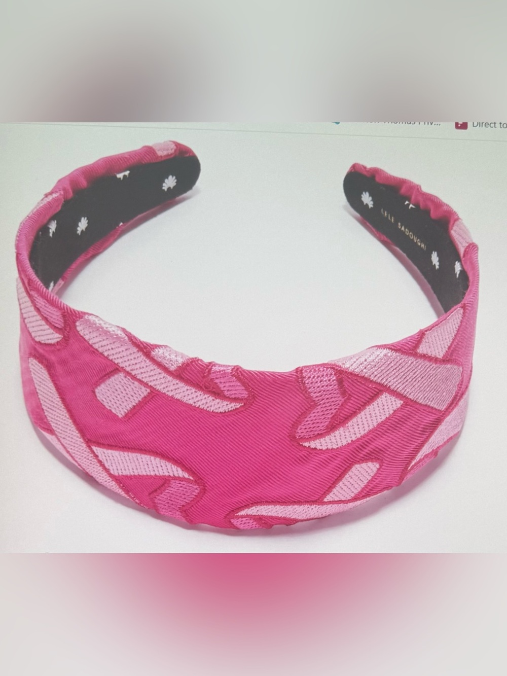Lele Sadoughi, NWOT, Pink Embroidered Bridget Padded Headband and dust case